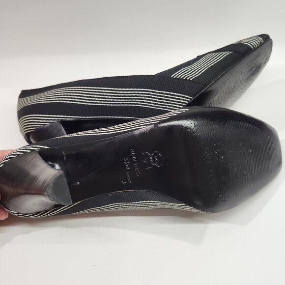 Woman's Nine West 3 1/2" Heel Peep Toe Size 8 1/2 M Black White Stripe - Picture 11 of 16